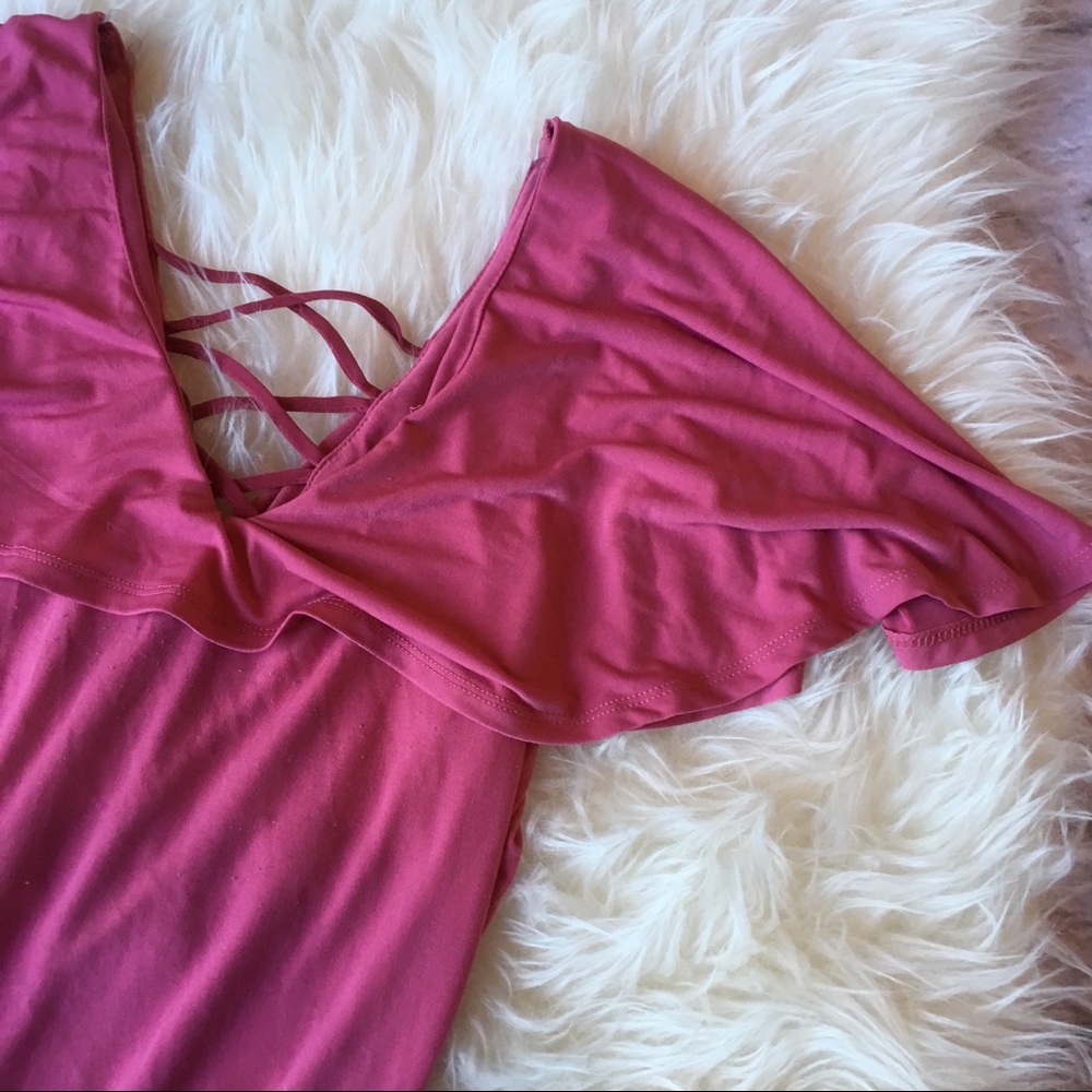 Soulmates Pink Bodysuit with Flutter Sleeves - Picture 6 of 8